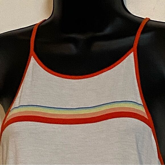 Victoria’s Secret PINK White Retro Rainbow Stripe Spaghetti Crop Tank Top XS - Picture 2 of 5